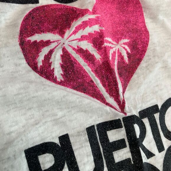 Victorias Secret Puerto Rico T Shirt M White Glitter Palm Trees Heart - Picture 6 of 10